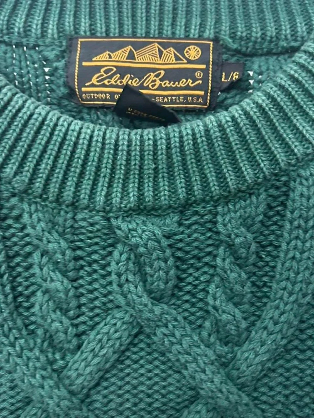 Eddie Bauer Deep Teal Cable Knit Crewneck Sweater - Picture 2 of 3